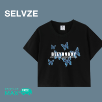 เสื้อเสื้อยืดสั้นสำหรับผู้หญิงรูปผีเสื้อแฟชั่นแนวเกาหลี SELVZE