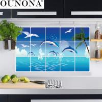 OUNONA Dolphin Kitchen Stickers Anti-Oil Paste Waterproof Removable Bathroom Wall Stickers Decals Wallpaper Home Decoration Adhesives Tape