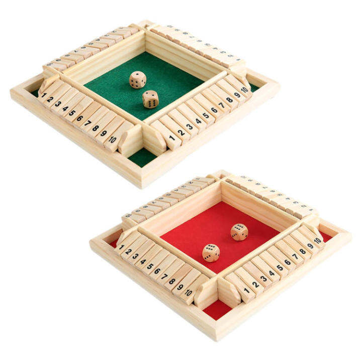 Wooden Board Game with Dice 4Sided Family Shut Box Game with 2 Dice