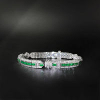 Emerald Diamond Bracelet สร้อยข้อมือเพชรมรกต มรกตแท้สีเขียวสด เนื้อสะอาด ประดับเพชรแท้น้ำ96-97 ตัวเรือนเป็นทองขาว18k