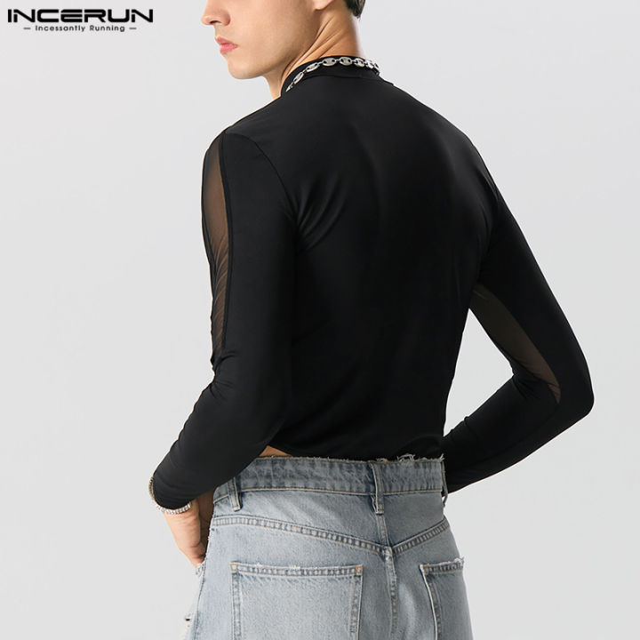 incerun-แฟชั่นแขนยาวสำหรับผู้ชาย-o-คอจั๊มสูทธรรมดาลำลองแบบเย็บปะดูผ่าน-homewear