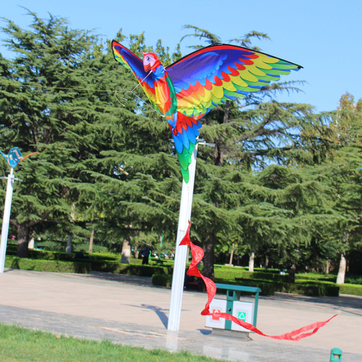 สายรุ้งสีนกแก้วบิน-kite-string-handle-สำหรับครอบครัวเด็กสนุกกลางแจ้งของเล่น