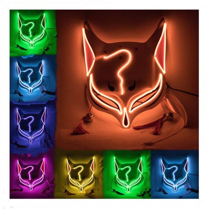 「Be love shop」Anime Japanese Kitsune Mask Led Fox Mask Plastic Led