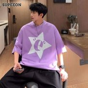 SUPEEON Phong cách Hàn Quốc tay ngắn áo phông nam in mô hình lỏng hợp thời