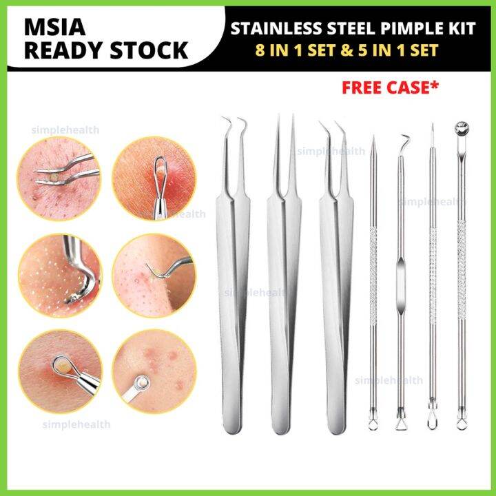 Pimple Kit Set Besi Picit Jerawat Acne Blackhead Removal Needle Tweezer