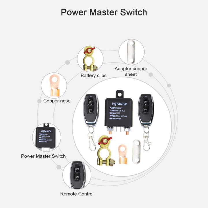 yqtanen-รีเลย์รีโมตไร้สายสำหรับรถยนต์-รีเลย์แบตเตอรี่12-v-อุปกรณ์แยกสวิตซ์แบท-ery-สวิตซ์ตัดการเชื่อมต่อสวิตช์หลักอุปกรณ์ตัดไฟพร้อมรีโมทควบคุม2ตัว