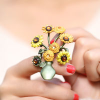 Retro Sunflower Vase Brooches For Woman Autumn Winter Brooch Party Accessories Gift