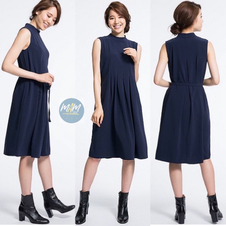 ยู-นิ-โคล่-ชุดเดรส-แขนกุด-crepe-tuck-dress-มือสอง-สภาพเหมือนใหม่