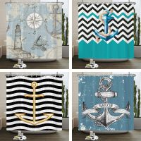 Ocean Sailing Anchor Fabric Shower Curtain Bathroom Curtains Geometry Pattern Waterproof Polyester Bath Screen with 12 Hooks