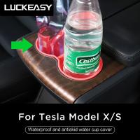 LUCKEASY Car Accessories Interior Modification For Tesla Model X Models 2017-2021 Removable Non-Slip Waterproof Water Cup Cover