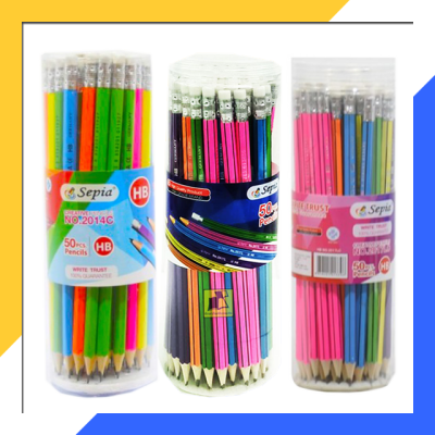ส่งฟรี !! Set ดินสอ ดินสอไม้ HB Sepia สีด้าม คละสี สะท้อนแสง 3 แพ็ค (แพ็ค50แท่ง) ราคาถูก ประหยัด