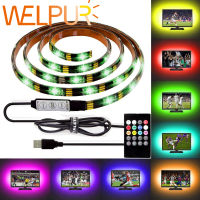 5V USB 5050 TV RGB แถบไฟ LED Light PCB สีดำสายริบบิ้นไดโอดเทปเพลงตัวควบคุมเสียงไฟประดับทีวี HDTV Backlight ตกแต่ง3/20/24 Key Remote Controller