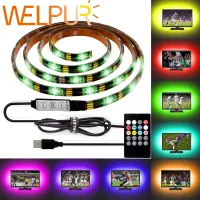 5V USB 5050 TV RGB LED Strip Light Black PCB Cable Ribbon Diode Tape With Music Sound Controller Fairy Lights TV HDTV Backlight Decoration 3/20/24 key Remote Controller