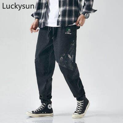 [M-8XL] BlackJeans Men Fashion Stitching Blue Denim Jeans Elastic Band Comfortable Plus Size Loose Jeans SUN