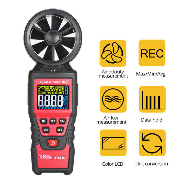 SMART SENSOR ST6816 Digital Anemometer Wind Speed Measurement Measurer ...