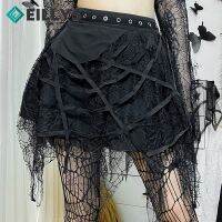 ตาข่ายพู่ Mini กระโปรง Mall Gothic Grunge สูงเอว A-Line กระโปรง Goth Dark Spider Web Punk กระโปรงผู้หญิง Gothic Party Mini กระโปรง