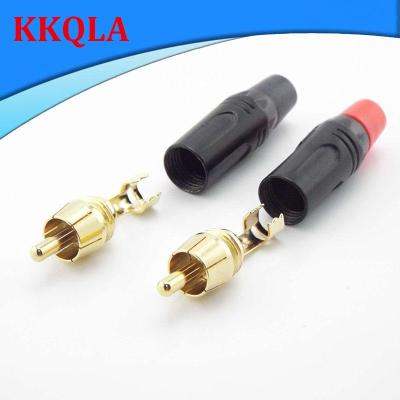 QKKQLA Gold Plating Adapter RCA Male Plug Power Connector Pigtail Speaker for 6MM Audio Cable Black Red Color