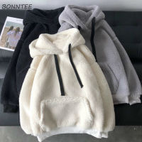 Women Hoodies Sweatshirts Simple Lambswool Comfortable Warm Casual Winter Korean Style Pullovers Plus Velvet Thicker Loose New