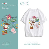 CHIC ผ้าฝ้ายแท้ การ์ตูนน่ารักพิมพ์เสื้อยืดแขนสั้นสบาย ๆ T0249