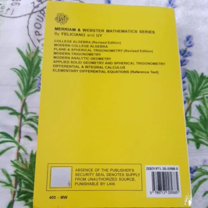 DIFFERENTIAL & INTEGRAL CALCULUS By; FELICIANO and UY | Lazada PH