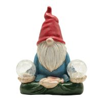 Outdoor Garden Statue Dwarf Statue Carrying Ball and Solar Led Light Gnomes Christmas Garden Decoration