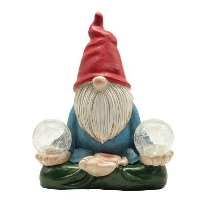 Outdoor Garden Statue Dwarf Statue Carrying Magic Ball and Solar Led Light Gnomes Christmas Garden Decoration