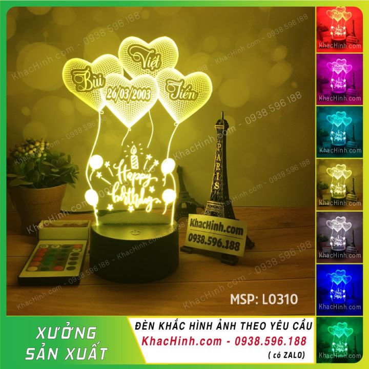 Đèn ngủ led 3D 16 màu HAPPY BIRTHDAY Đèn led khắc hình theo yêu cầu đèn  khắc hình cá nhân đèn để bàn đèn ngủ đèn trang trí quà tặng sinh nhật