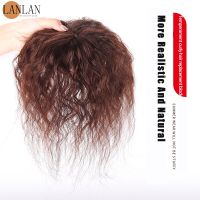 LANLAN head replacement block female long curly hair covering white hair wig piece real hair replacement block realistic Wig  Hair Extensions  Pads