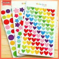 PLLEWY 6 Sheets DIY สติ๊กเกอร์หนังสือ สำหรับเด็ก สมุดบันทึก การตกแต่งสีรุ้ง สติ๊กเกอร์ลายจุดหัวใจดาว สมุดรายวันสมุดภาพ