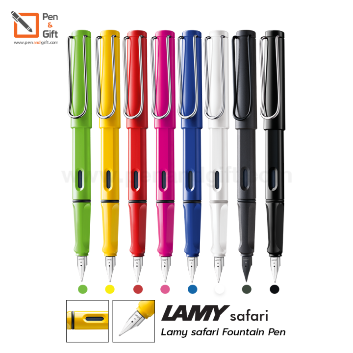 lamy-safari-fountain-pen-nib-f-ปากกาหมึกซึม-ลามี่-ซาฟารี-หัว-f-0-5-มม-มี-8-สี-เขียว-เหลือง-แดง-ชมพู-น้ำเงิน-ขาว-ดำด้าน-ดำ-ของแท้-100-พร้อมกล่องและใบรับประกัน-ปากกา-lamy-ปากกา-lamy-แท้-penandgift