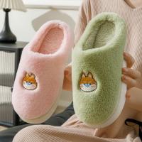Women Cute Cartoon Dog Winter Fluffy Slippers Non-Slip Soft Warm House Slippers Home Indoor Bedroom Men Closed Toe Plush Shoes