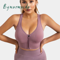 Bymermaids and Women Large Size Sports Front Zipper Without Bones Push Up lette Fitness Running Shockproof Yoga Tank Topic