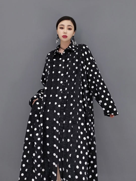 xitao-dot-print-shirt-dress-fashion-edible-tree-fungus-splicing-large-size-shirt-dress-spring-new-contrast-color-women-gwj3095