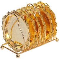 6pc Classical Golden Cocktail Metal Coaster Continental Vintage Zinc Alloy Silver Plated Gold Plated Mat placemat