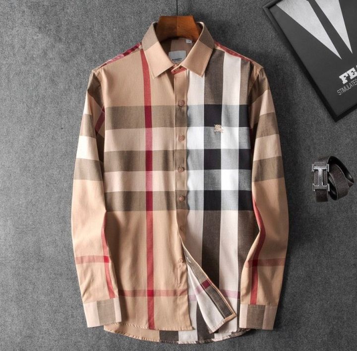 เสื้อเชิ้ตแขนยาวผู้ชาย-burberry-ลายสก็อต-ผ้าcotton100-เสื้อเชิ้ตเบอร์เบอรี่ผู้ชาย-เสื้burberry0086-เสื้อเชิ้ตสีกรมท่า