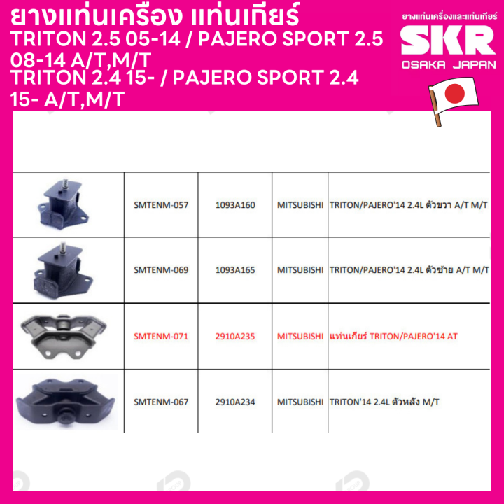 ยางแท่นเครื่อง-แท่นเกียร์-แยกขาย-mitsubishi-triton-2-5-05-14-pajero-sport-2-5-08-14-a-t-m-t-triton-2-4-15-pajero-sport-2-4-15-a-t-m-t-ยี่ห้อ-skr-สินค้านำเข้าจากญี่ปุ่น-แยกซ้าย-ขวา