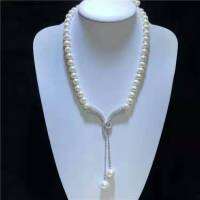 Hot sell 53-55cm 8-9mm white freshwater pearl micro inlay zircon necklace fashion jewelry