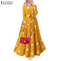 COD SDFGERTYTRRT ZANZEA Women Muslim Casual Loose Full Sleeve Polka Dot Dress