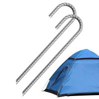 Heavy Duty J Hook Metal Ground Stakes Trampoline Anchors Galvanized Rebar Metal Hooks Rust Proof Ground Anchors Tent Nails 2 Pcs