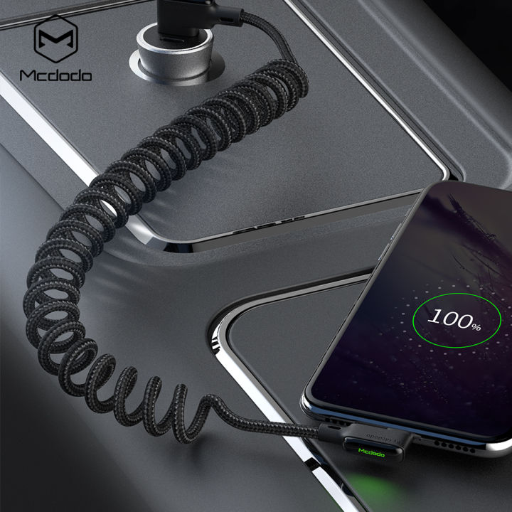 mcdodo-1-8-m-retractable-car-spring-type-c-3a-สาย-usb-ค่าเร็ว-4-0-charger-data-led-cable-โทรศัพท์มือถือ-90-elbow-สายชาร์จสำหรับ-huawei-xiaomi-samsung-การออกแบบที่สะดวกสบาย