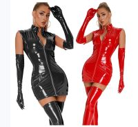 [COD] and plus size sleeveless tights bright high elastic leather nightclub sexy oily patent suit