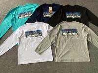 Patagonia เสื้อคู่แขนคอกลมยาวพิมพ์ลายเสือภูเขา,เสื้อคู่หลวมบริสุทธิ์ผ้าฝ้ายหลวมฤดูใบไม้ร่วงอเมริกัน