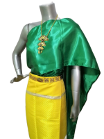 สไบสีเขียวแก่ผ้าแบบเรียบ ยาว 3 เมตร สำหรับสวมใส่ชุดไทยประจำชาติ แต่งงาน เพื่อนเจ้าสาว ไปวัด ไปเทศกาลต่างๆ