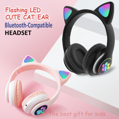 Wireless Headphone with Cat Ear Bluetooth-Compatible Headset HIFI Stero Eearphone with Microphone for KidsChildrenGirls Gift