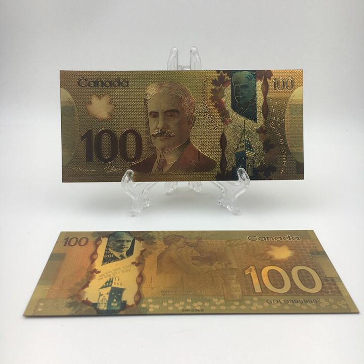 ธนบัตร10สกุลเงินชิ้นต่อล็อตยอดนิยม-kl-du-ธนบัตรของที่ระลึกจากแคนาดา100ดอลลาร์แคนาดาฟอยล์สีทองธนบัตร