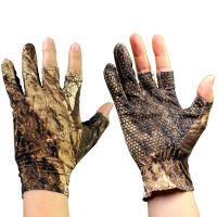 1 Pasang 3 Dipotong Jari Memancing Sarung Tangan Anti-Slip Camo Kamuflase Outdoor Berburu Memancing Sarung Tangan untuk Pria Ukuran M L