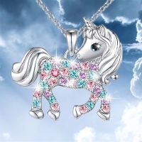 Fashion Unicorn Necklace Luxury Creative Pony Crystal Necklaces for Women Girl Cute Children Cartoon Animal Jewelry