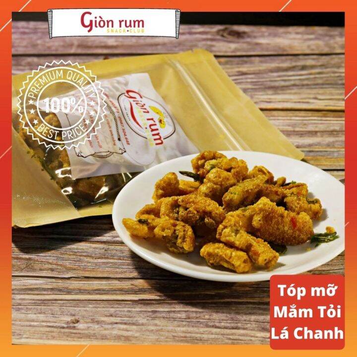 Tóp Mỡ Chiên Mắm Tỏi Lá Chanh Siêu Giòn - Có Da Siêu Thơm- 100g - Siêu Sạch  Đậm Vị- Giòn Rụm Snack Club 