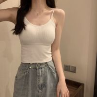 【Ready】? The new white small camisole with a chest pad and a short beautiful back sexy hot girl bottoming top trendy