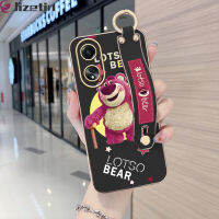 Jizetin OPPO A58 4G (มีสายรัดข้อมือ) นิ่มลายการ์ตูนขอบสี่เหลี่ยมน่ารักหมี Lotso ชุบเคสโทรศัพท์หรูหราชุบเคสโทรศัพท์นิ่ม